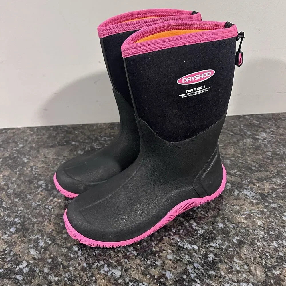 Dryshod Tuffy Kid's Waterproof Sport Boots Black/Pink (TUF-KD-PN-Y) Sz 6 EUC